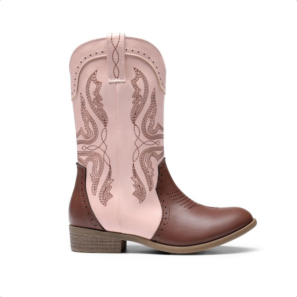 Kids Embroidery Western Cowboy Boots - PINK-BROWN - 1
